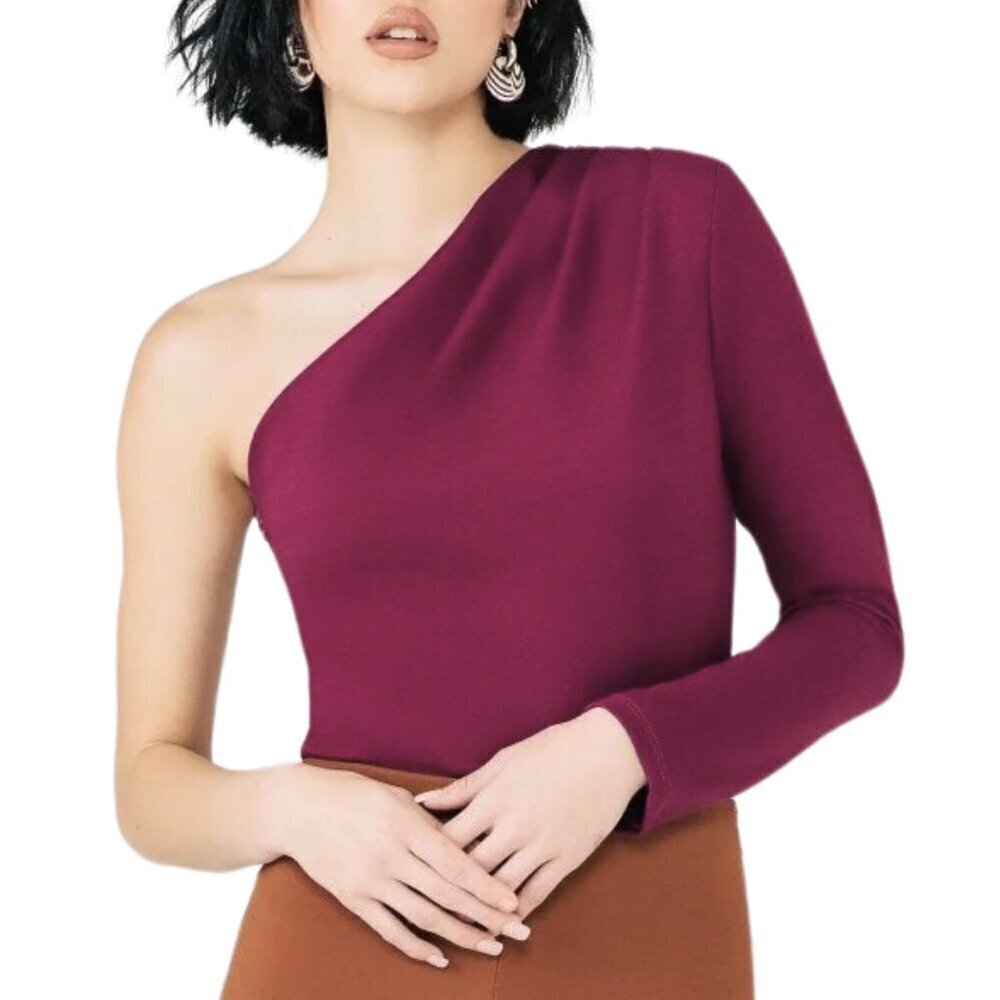 NWT Chloe Kristyn Tisha One Shoulder Long Sleeve Bodysuit in Magenta Sz. S